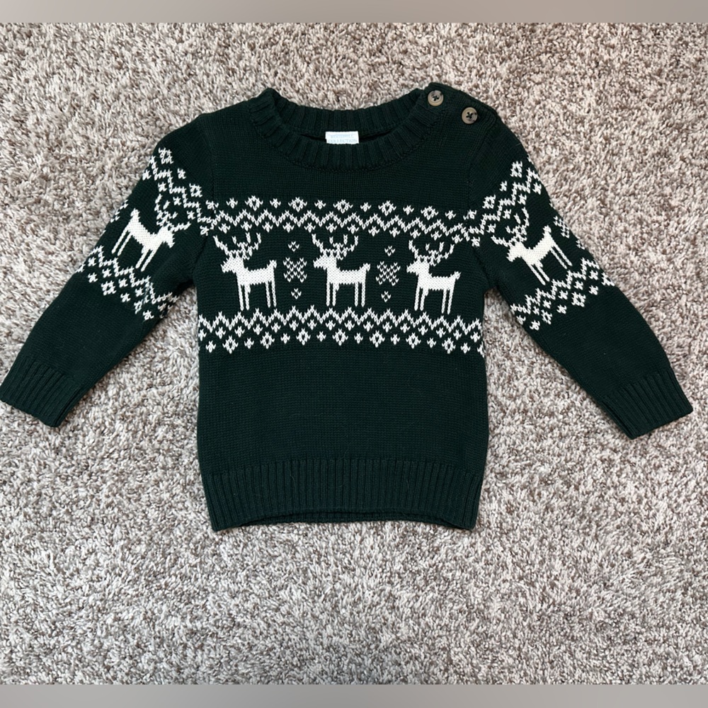 Boutique Edgehill Collection Baby Boy Christmas Green and White Sweater 12M 🎄